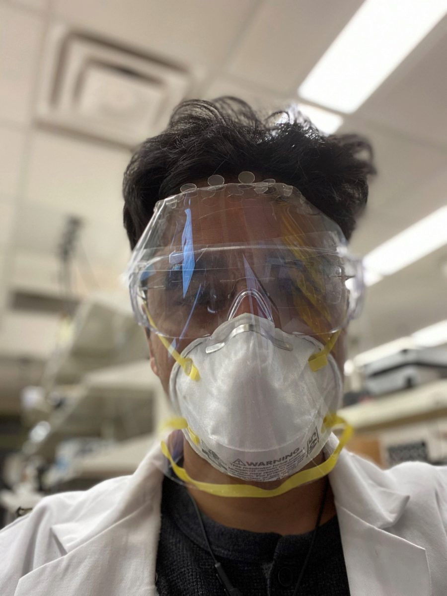 Professor Saad Bhamla in face mask prototype