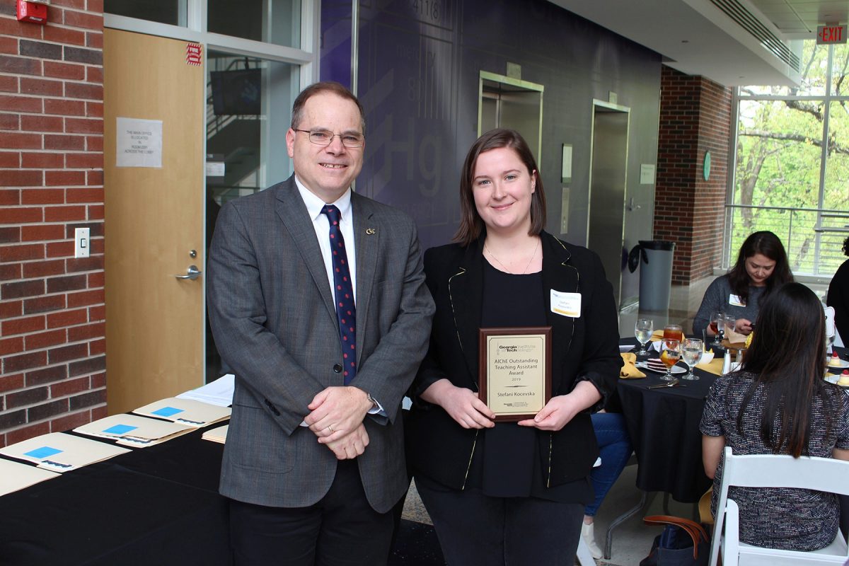 School Chair David Sholl andOutstanding Graduate Teaching Assistant Stefani Kocevska