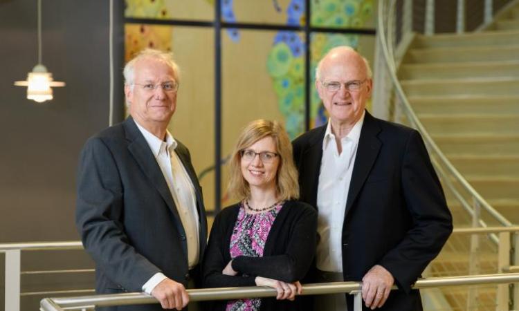 <p>Andreas Bommarius, a professor in the School of Chemical and Biomolecular Engineering, Martha Grover, a professor in the School of Chemical and Biomolecular Engineering, and Ron Rousseau, a professor and Cecil J. "Pete" Silas Chair Emeritus in the School of Chemical and Biomolecular Engineering (Credit: Rob Felt)</p>