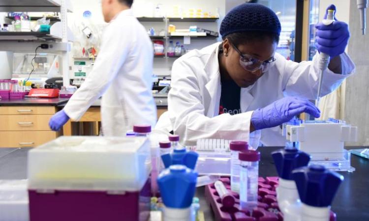 <p>Chemical engineering student in EBB lab</p>