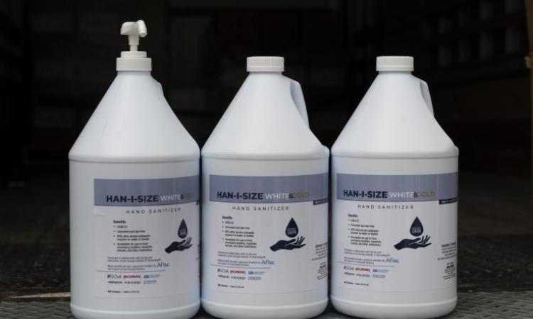 <p>Hand sanitizer was about to run dangerously low across the U.S. but charitable volunteers from Georgia Tech rescued it by turning to fuel-grade ethanol and a special FDA waiver. Then they donated 7,000 gallons to hospitals and nursing homes. Credit: Georgia Tech / Christopher Moore</p>