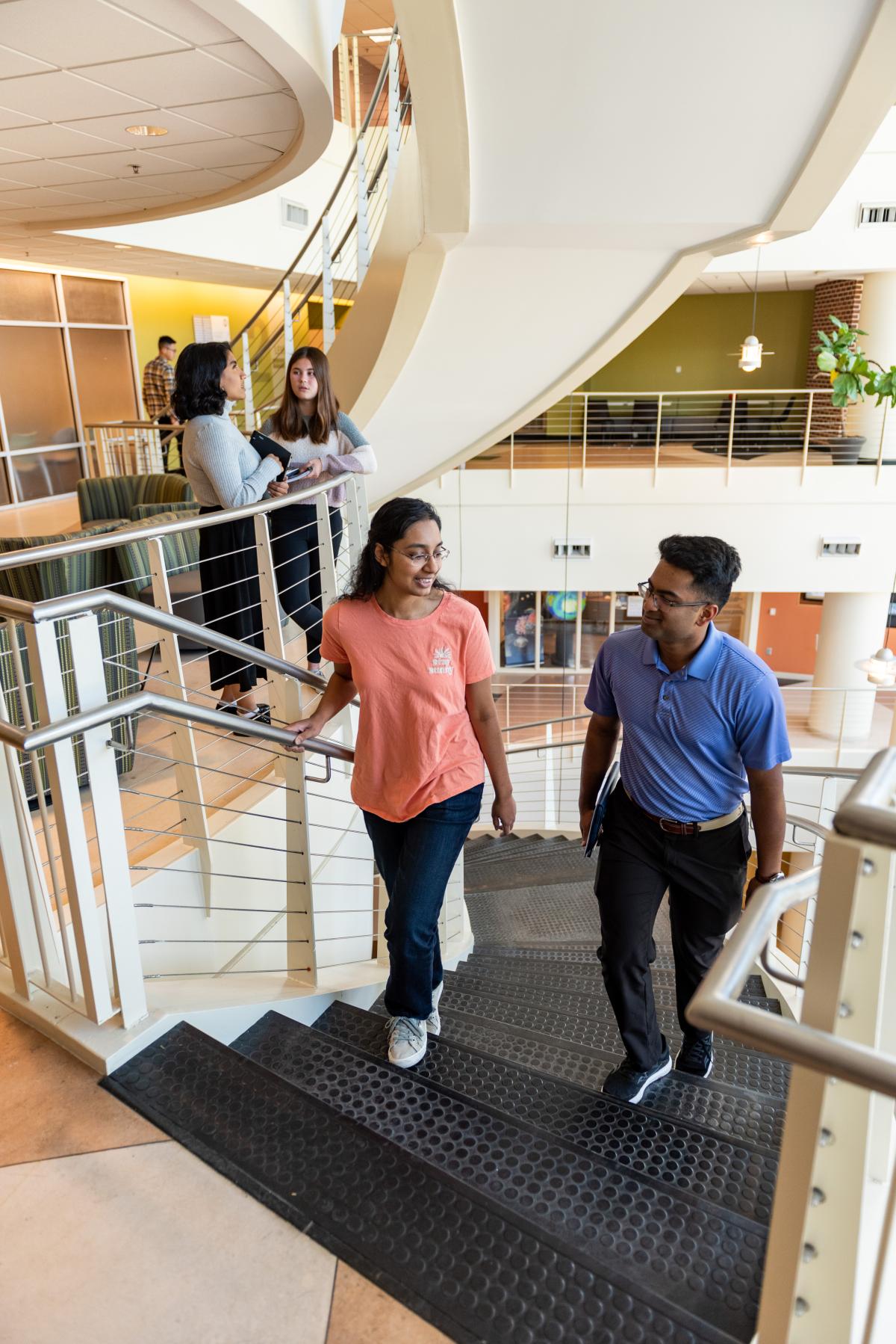 students on building steps