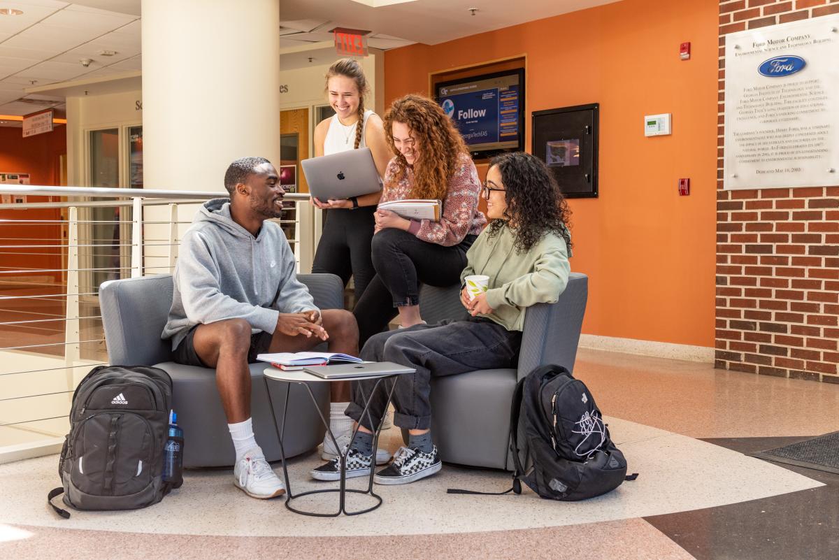 undergrad student group in atrium